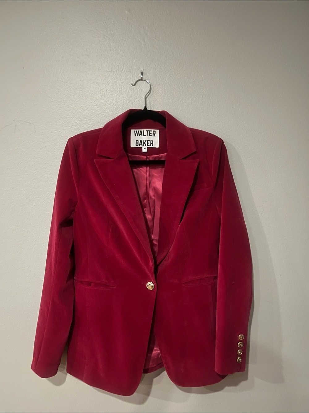 Walter Baker Fuchsia Velvet Blazer Gold Button Jacket Size M